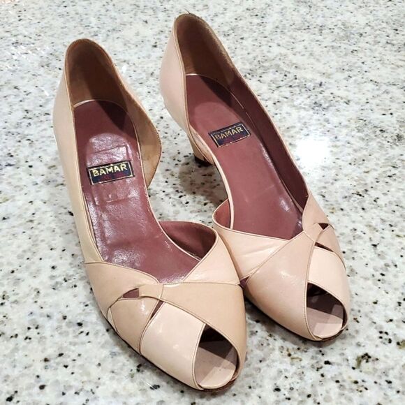 Bamar Women’s Leather Nude Heels, from Italy, size 39 1/2 - Picture 1 of 7